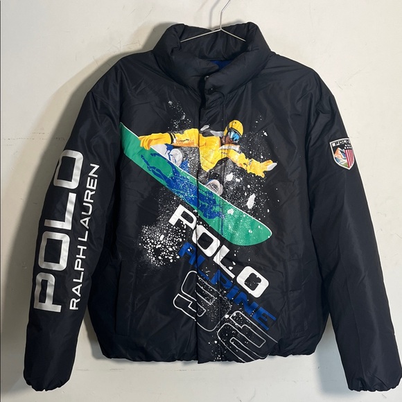 Ralph Lauren Polo Black Puffer Ski Graphic Jacket Adult sz Medium NEW w/Tags - Picture 1 of 11
